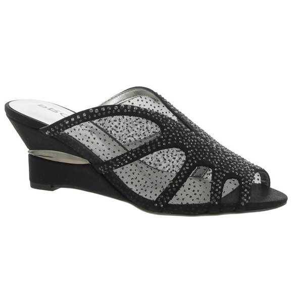 Proxy Womens 6.5M Gail Black Jeweled Mesh Mules Wedges Dress Sandals Shoes - Picture 1 of 2